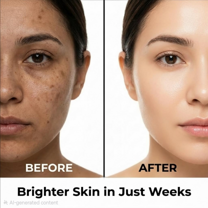 Before and after comparison of a woman's face with text 'Before' and 'After' on a white background.