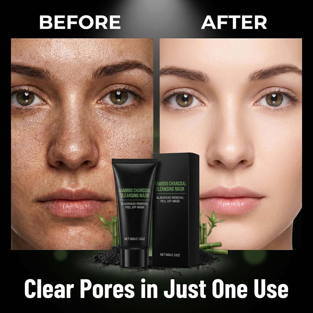 Before and after results using PeelRevive Bamboo Charcoal Peel-Off Mask