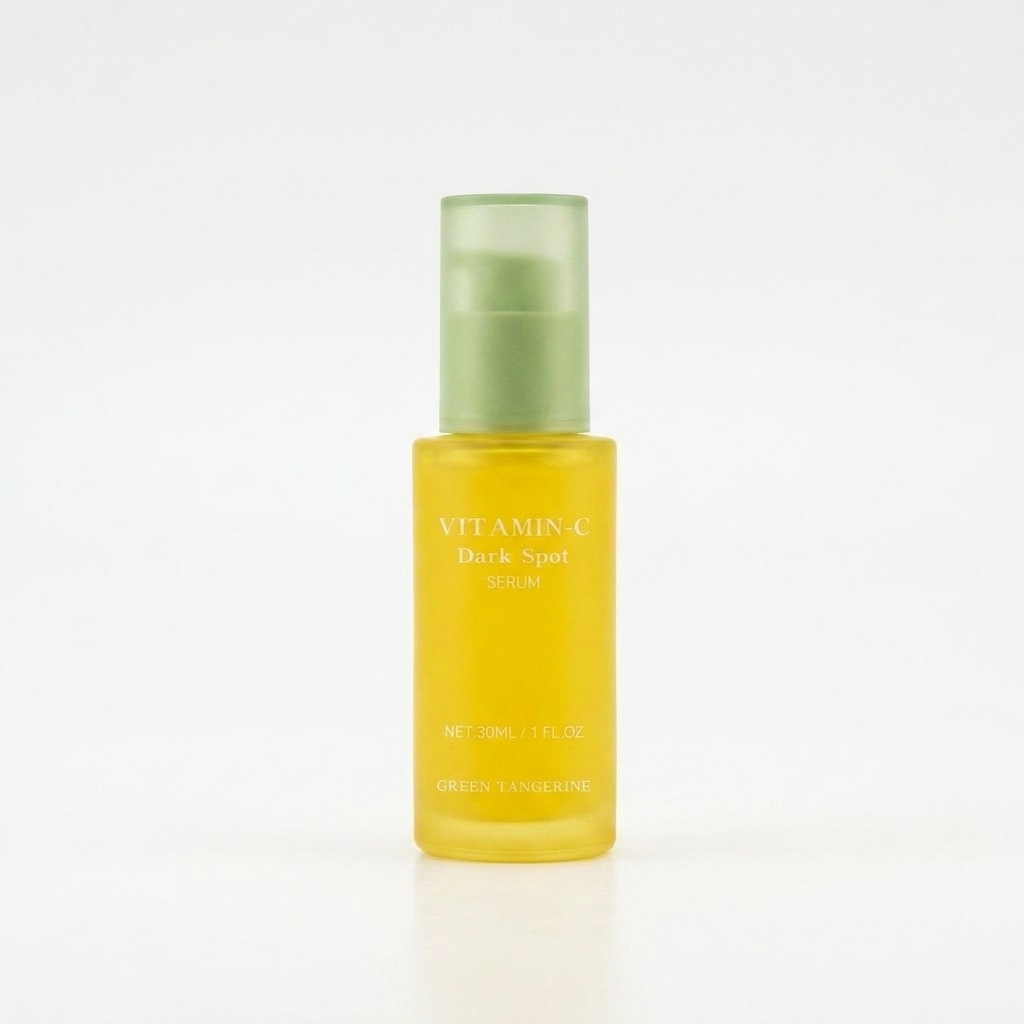 Yellow bottle with green cap on a white background