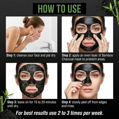 Instructions on how to use a bamboo charcoal mask with step-by-step images and text.
