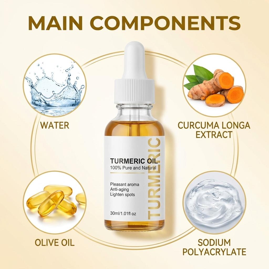 Key ingredients in PeelRevive Turmeric Oil Serum — Turmeric Extract, Olive Oil, Water