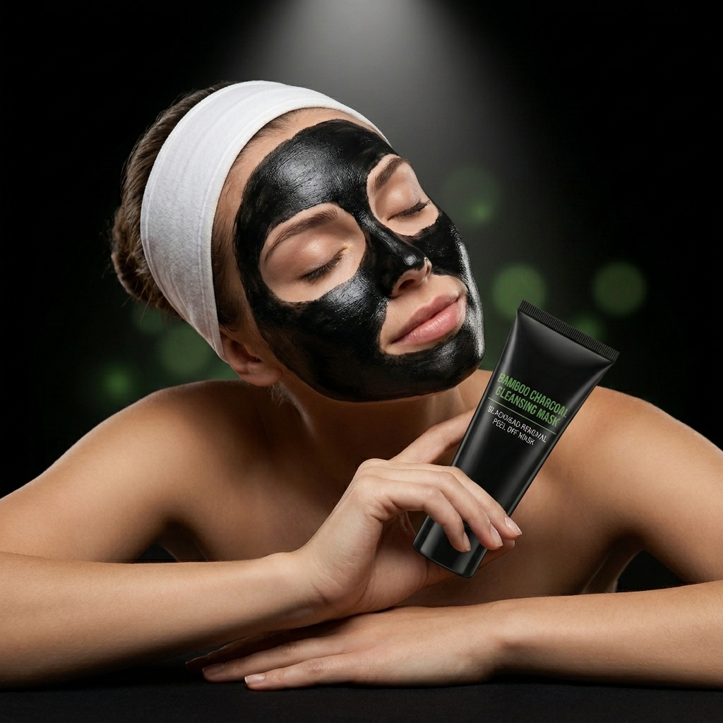 Model using PeelRevive Bamboo Charcoal Peel-Off Mask on face