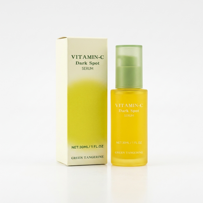 Vitamin-C dark spot serum with packaging on a white background